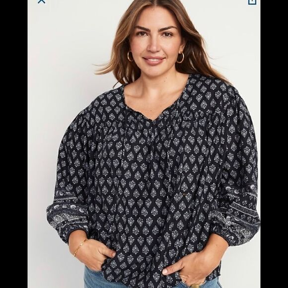 Old Navy Long-Sleeve Smocked Poet Blouse - Picture 2 of 8